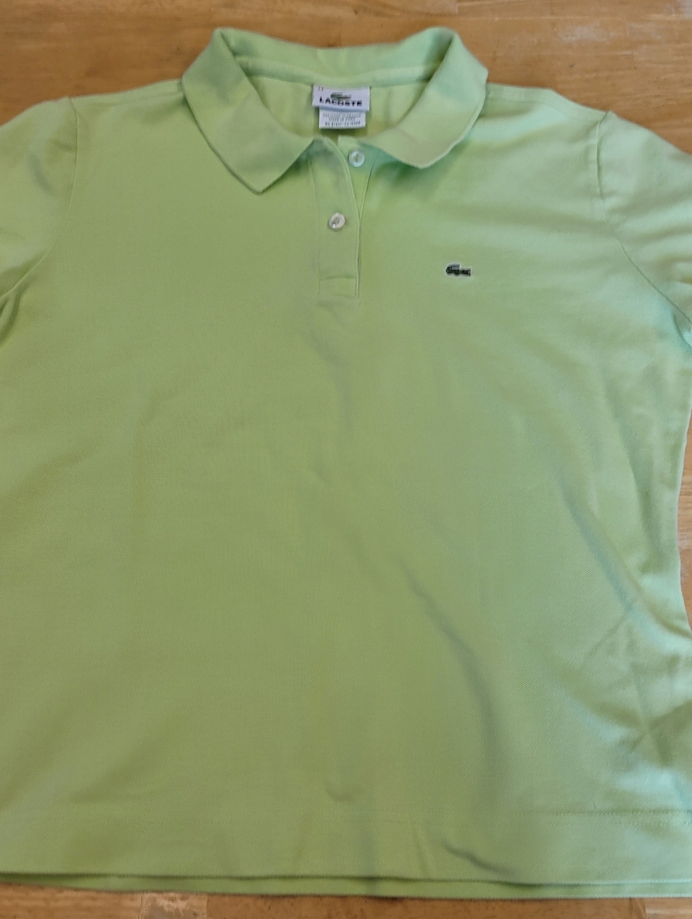 Lacoste Polo Shirt Lime Green Alligator Logo Women's 44 Medium Youth XL